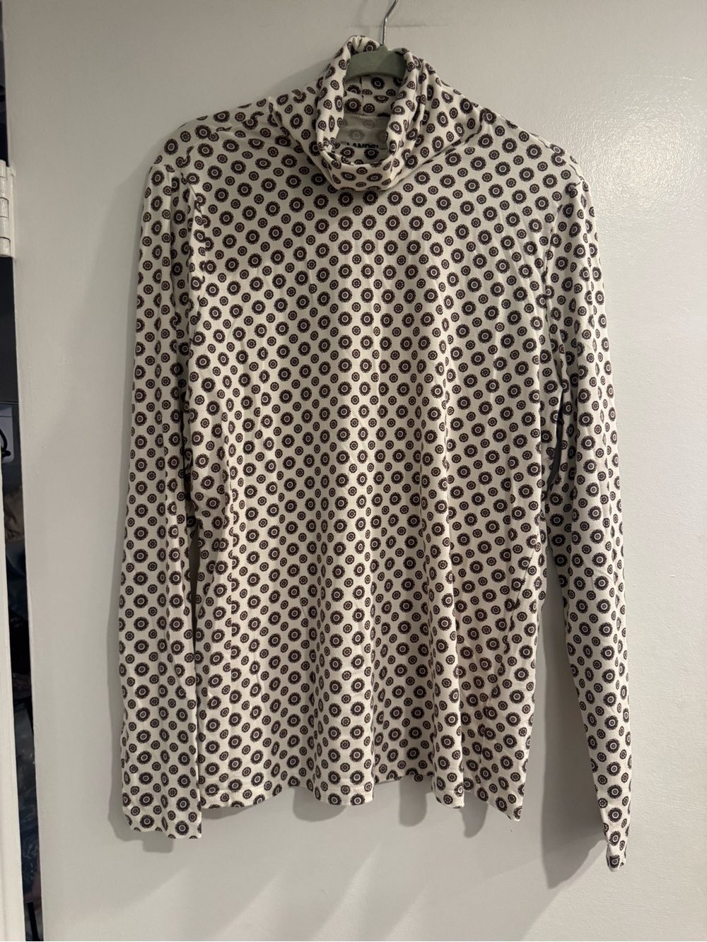 Lands’ End Cream Turtleneck Sweater Brown Circle Print XL 18 | classic preppy